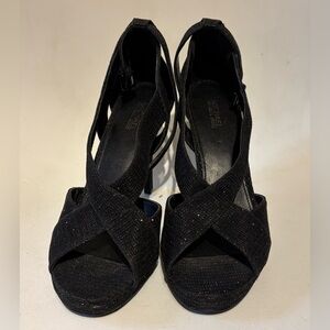 Michael Kors Black Glitter Crisscross Peep-Toe Heels 4 inches